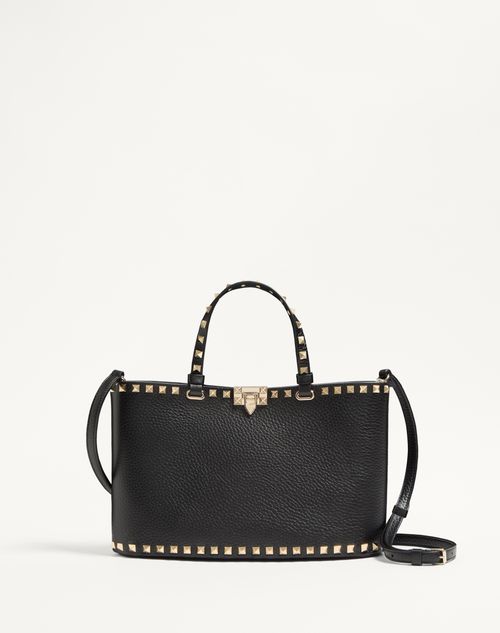 Valentino Garavani - Valentino Garavani Rockstud Small Shopping Bag In Grainy Calfskin - Black - Woman - Totes