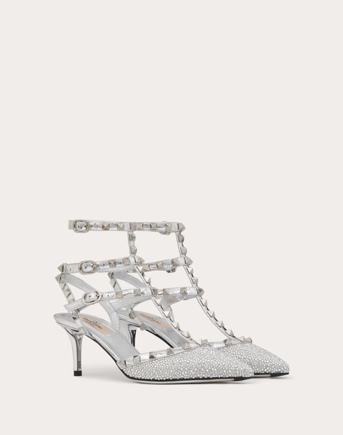 Valentino Garavani - Zapato Rockstud Con Cristales, Microtachuelas Y Tacón De 65 mm - Cristal/gris Perla/plateado - Mujer - Salones