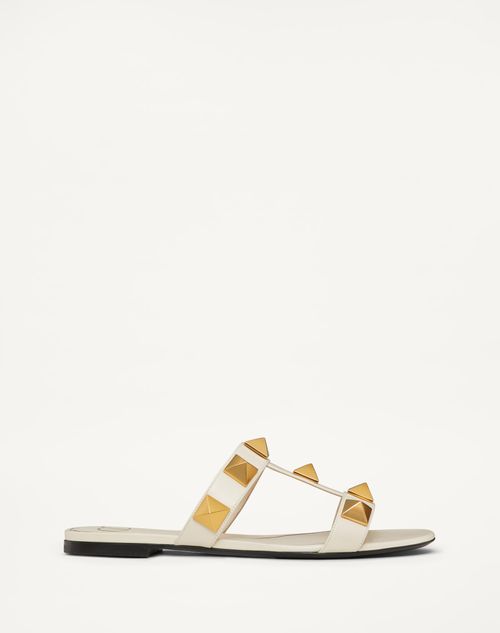 Valentino Garavani - Flat Roman Stud Calfskin Slide Sandal - Light Ivory - Woman - Slides And Thongs