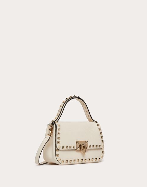 Valentino Garavani - Small Rockstud Grainy Calfskin Handbag - Light Ivory - Woman - Top Handle Bags