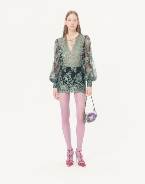 Valentino - Lace Top - Chocolate/turquoise - Woman - Shirts And Tops