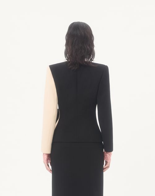 Valentino - Wool Crepe Jacket With Contrasting Bow - Black/birch - Woman - Jackets And Blazers