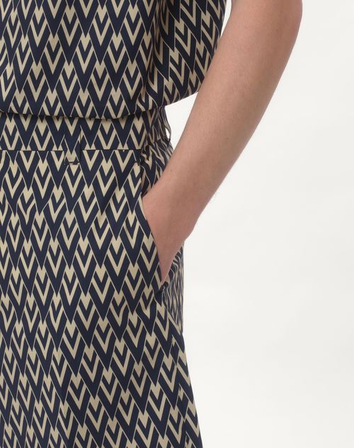 Valentino - Cotton Popeline Bermuda Shorts With Toute La V Print - Navy/cream - Man - Pants And Shorts