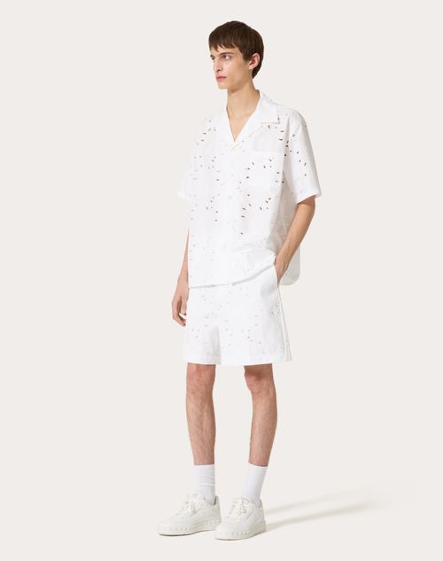 Valentino - Camicia Da Bowling In Cotone San Gallo - Bianco - Uomo - Camicie