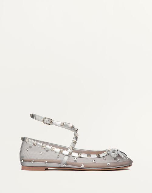 Valentino Garavani - Rockstud Mesh Ballerina With Crystals - Silver - Woman - Ballerinas
