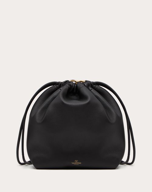 Vlogo Pouf Nappa Leather Pouch for Woman in Black | Valentino US