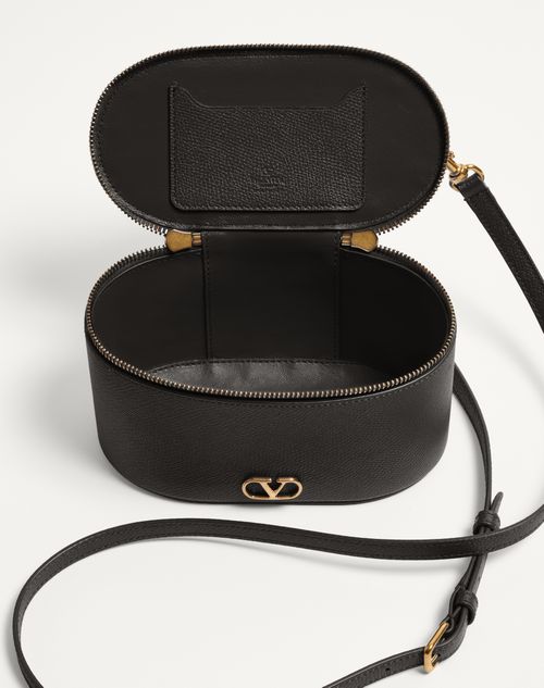 Valentino Garavani - Mini Vanity Bag Vlogo Signature In Vitello Granato - Nero - Donna - Portafogli E Piccola Pelletteria