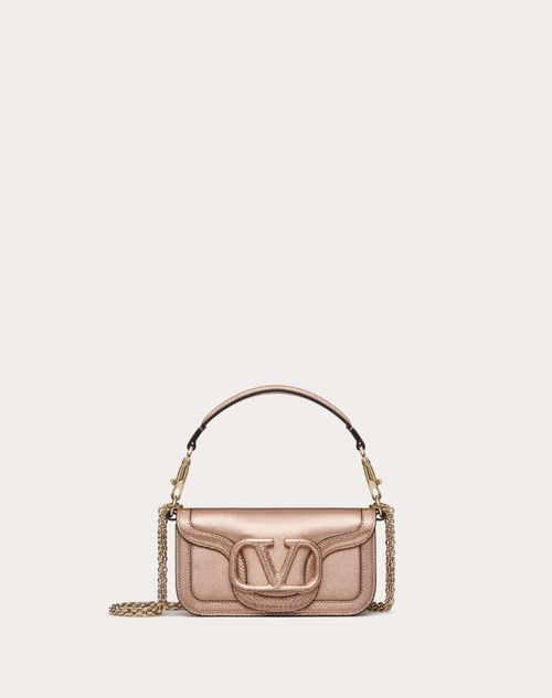 Valentino Garavani - Small Locò Shoulder Bag In Calfskin And Metallic Karung - Rose Cannelle - Woman - Shoulder Bags