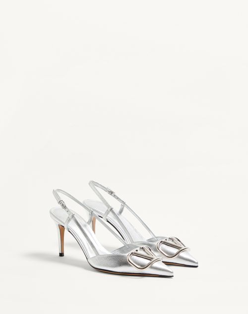 Valentino Garavani - Vlogo Signature Slingback Pump In Laminated Nappa Leather 80mm - Silver - Woman - Pumps