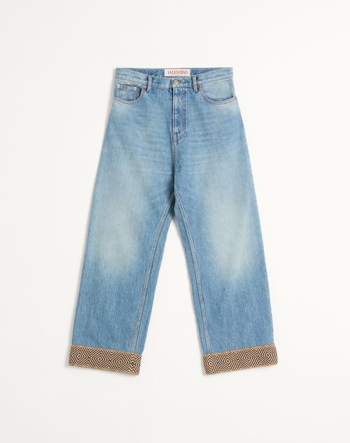 Valentino - Denim Pants With Jacquard Hem - Denim - Man - Denim