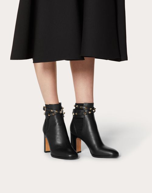 rockstud grainy calfskin leather ankle boot