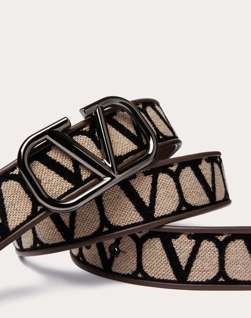 Valentino Garavani - Toile Iconographe Belt With Leather Detailing - Beige/black - Man - Belts - M Accessories