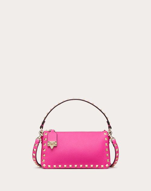 Valentino Garavani - Small Rockstud Grainy Calfskin Crossbody Bag - Pink Pp - Woman - Mini And Micro Bags