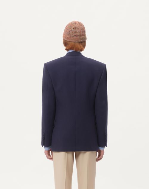 Valentino - Double-breasted Jacket In Wool Gabardine - Indigo - Man - Coats And Blazers