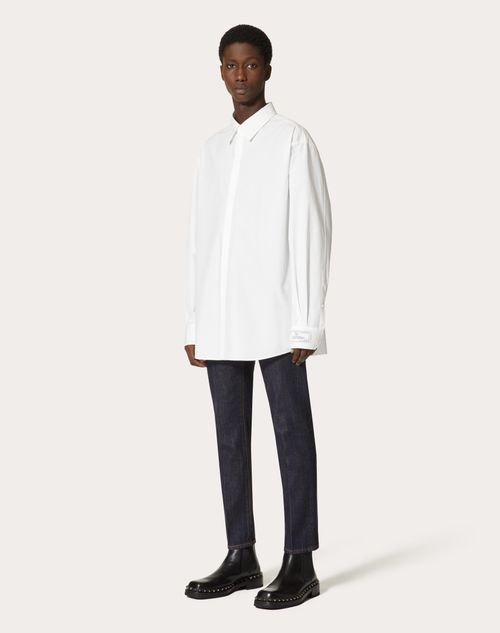 Valentino - Chemise À Manches Longues En Coton Avec Étiquette Couture Maison Valentino - Blanc - Homme - Chemisiers