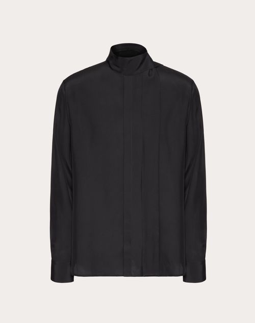 Valentino - Silk Shirt With Scarf Detail At Neck - Black - Man - Shelf - Mrtw Dark Toile