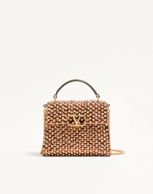 Valentino Garavani - Valentino Garavani Vsling Embroidered Mini Handbag - Gold/tobacco - Woman - Top Handle Bags