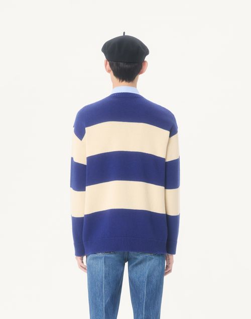 Valentino - Valentino Wool Sweater With Jacquard Panther Pattern - Indigo/butter - Man - Knitwear