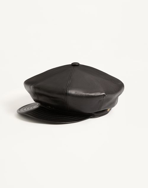 Valentino Garavani - Valentino Garavani Vlogo Signature Leather Cap - Black - Woman - Soft Accessories - Accessories