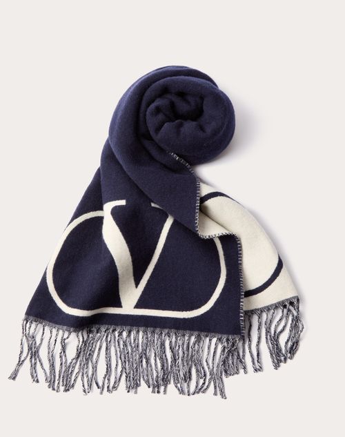 Valentino Garavani - Vlogo Signature Wool And Cashmere Scarf - Navy - Man - Soft Accessories