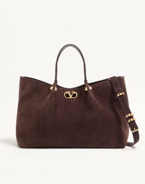 Valentino Garavani - Valentino Garavani Large Shopping Bag In Soft Suede - Ebony - Woman - Summer Totes - Bags (vlogo Totes/signature)