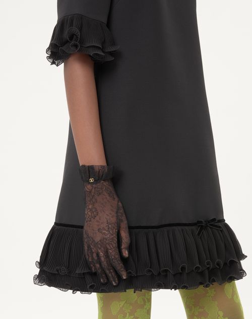 Valentino Garavani - Vlogo Signature Lace Gloves - Black/gold - Woman - Hats And Gloves