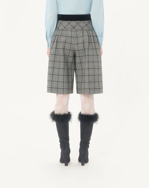 Valentino - Wool Bermuda Shorts With Check Pattern - Grey - Woman - Trousers And Shorts