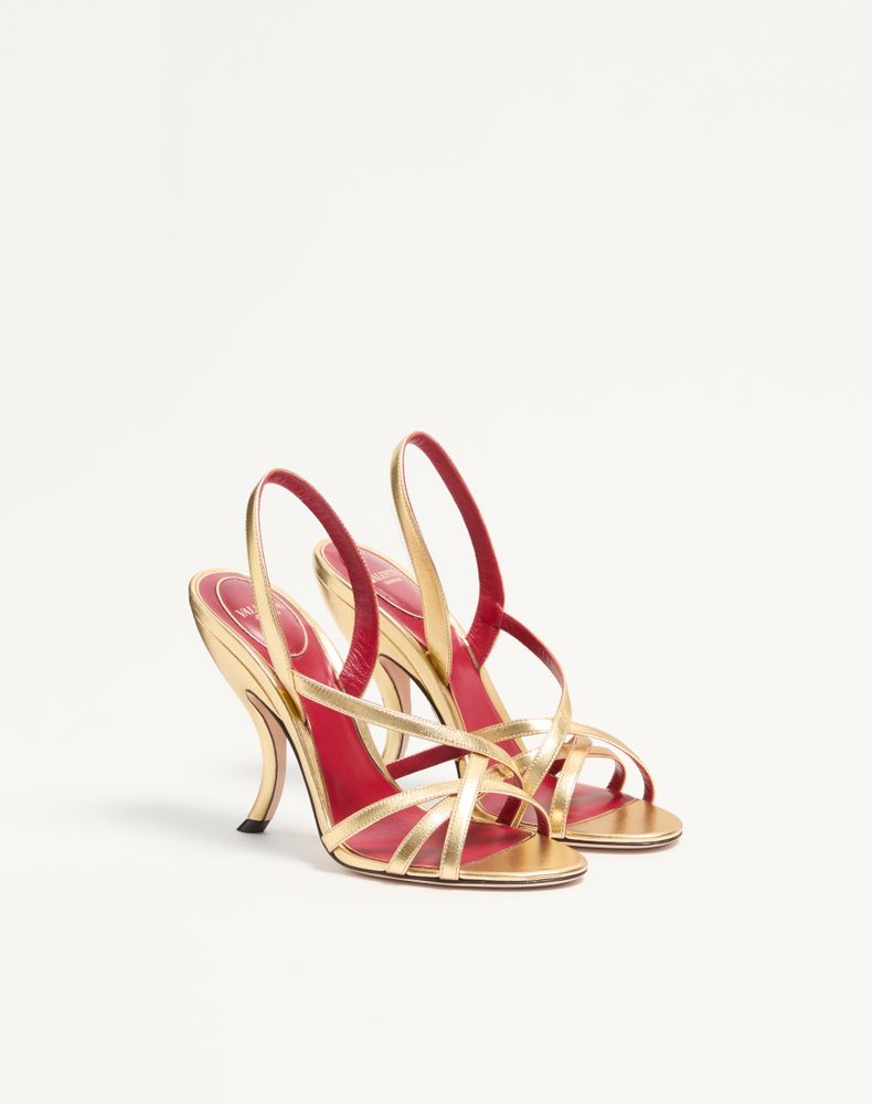 Valentino Garavani Fetishique Sandal In Laminated Nappa 105Mm Woman Antique Brass 37.5