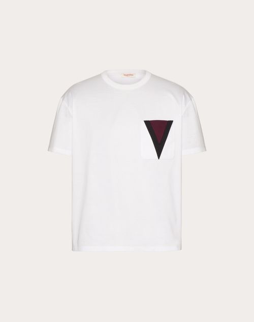 Valentino - Camiseta De Algodón Con Detalle De V Incrustada - Blanco - Hombre - Rebajas Ready To Wear Para Hombre
