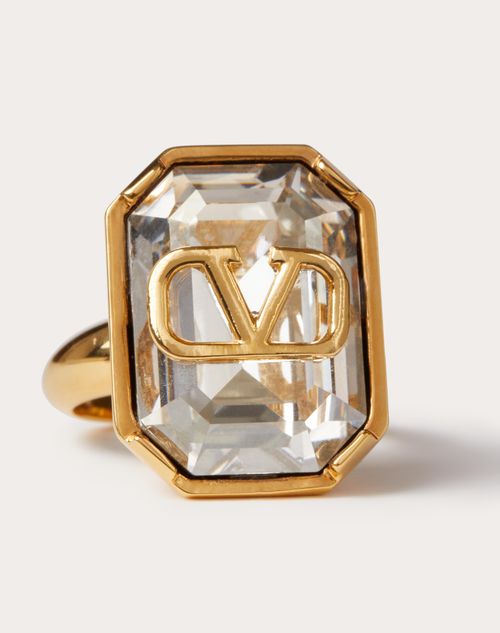 Valentino Garavani - Vlogo Signature Metal Ring With Crystals - Gold/crystal Silver - Woman - Accessories