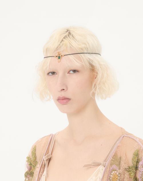 Valentino Garavani - Gardienne Hair Accessory And Necklace In Metal, Crystal And Rope With Tassel - Antique Brass/black - Woman - Fashion Jewelry