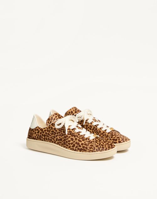 Valentino Garavani - Royco Sneaker In Hair Calf With Fauve Eclat Print And Nappa Calf Leather - Brown - Man - Shelf - M Shoes - Royco
