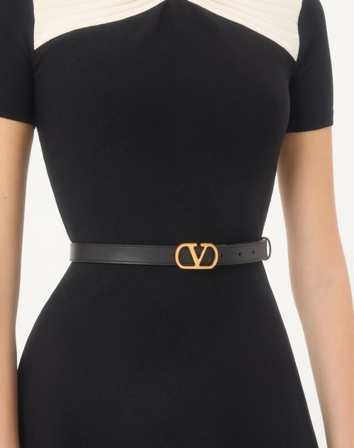Valentino Garavani - Vlogo Signature Reversible Shiny Calfskin Belt - 20mm / 1.2 In. - Black/deep Caramel - Woman - Belts - Accessories