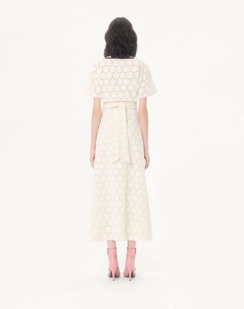 Valentino - Midi Dress In Fleurs À Jours Cotton - Latte/black - Woman - Dresses