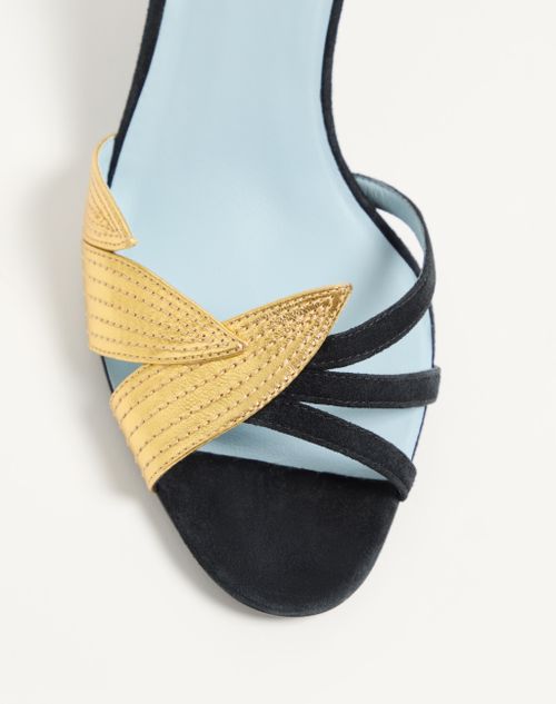 Valentino Garavani - Foliefoliage Suede Sandal 85mm - Black/gold - Woman - Sandals