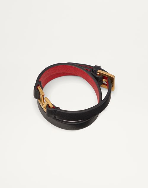 Vlogo Signature Calfskin Bracelet for Woman in Black/pure Red