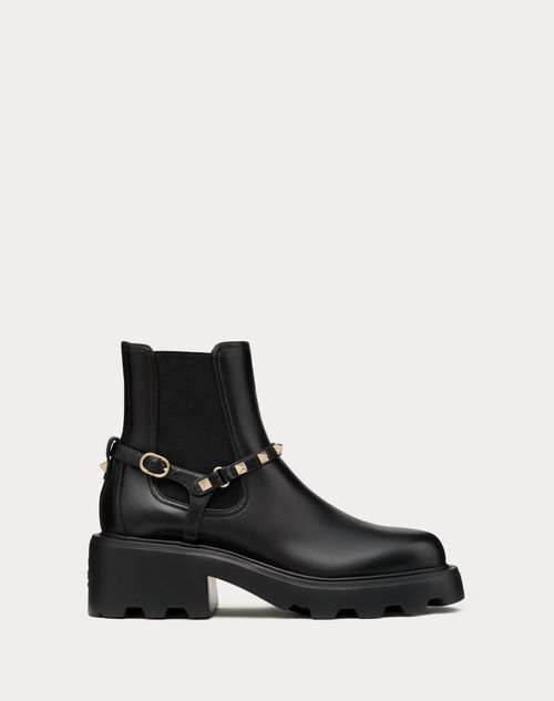 Valentino Garavani - Rockstud Calfskin Beatle 55mm - Black - Woman - Boots&booties - Shoes