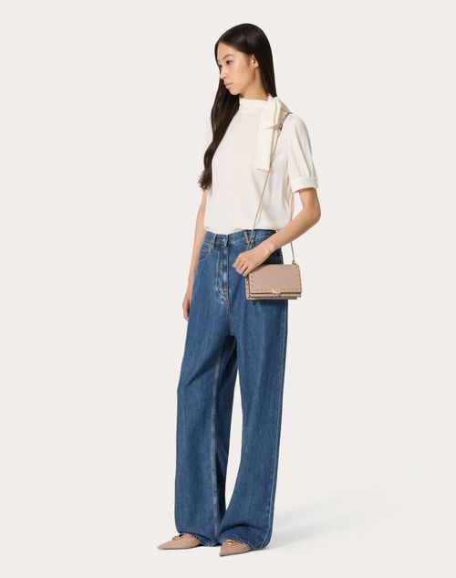 Rockstud Mini Calfskin Bag With Chain for Woman in Poudre Rockstud Mini Calfskin Bag With Chain for Woman in Poudre