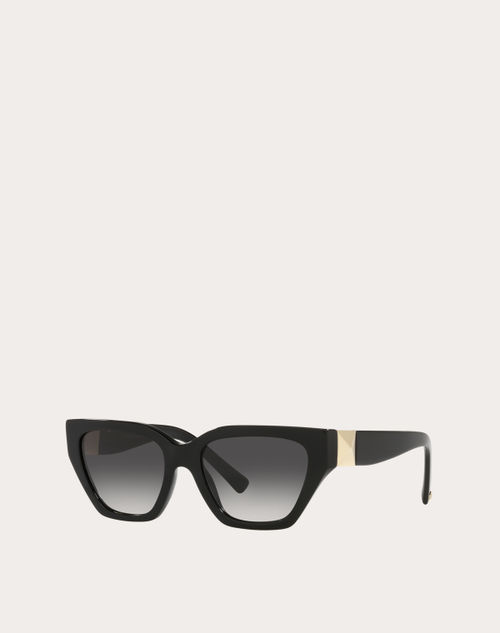 Valentino - Squared Acetate Frame Roman Stud - Black/gray - Woman - Eyewear