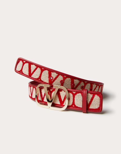 Valentino Garavani - Toile Iconographe Belt H.40 Mm - Beige/red - Woman - Belts - Accessories