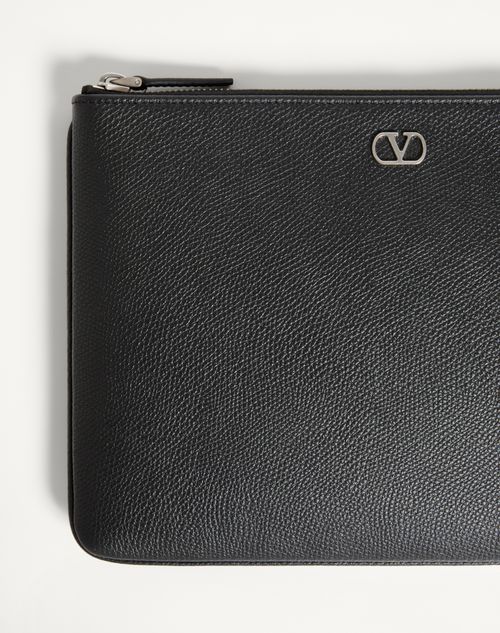 Valentino Garavani - Pochette Valentino Garavani Vlogo Signature En Cuir De Veau Grainé - Noir - Homme - Pochettes Et Porte-documents