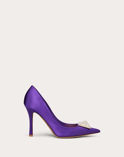 Valentino Garavani - Zapato One Stud De Satén Con Tacón De 100 mm Y Con Cristales - Electric Violet/traslúcido - Mujer - Rebajas Para Mujer