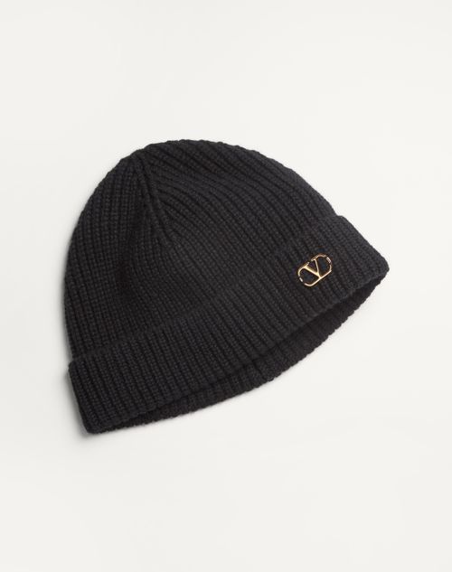 Valentino Garavani - Vlogo Signature Knitted Cashmere Beanie - Black - Man - Hats And Gloves