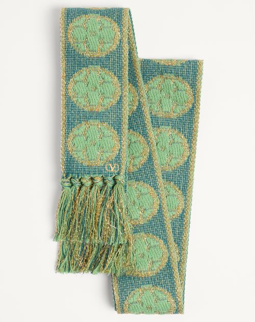 Valentino Garavani - Antibes Scarf In Cotton And Metallic Fiber - Gold Lurex/blue/aquamarine - Woman - Soft Accessories