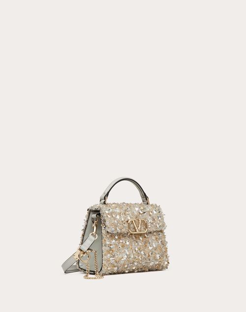 VALENTINO Vsling Mini 3D Sequins Top-Handle Bag Silver