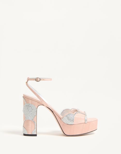 Valentino Garavani - Bowow Platform Sandal In Moiré Fabric With Crystals 115mm - Nude/silver - Woman - Sandals