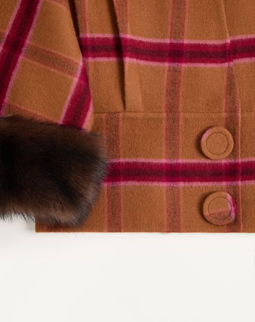 Valentino - Peacoat In Macro Finestra With Shearling - Biscuit/cherry Red - Woman - Jackets And Blazers