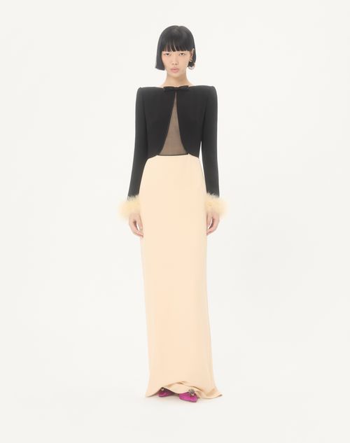 Valentino - Cady Couture Long Dress With Feathers - Black/birch - Woman - Gowns