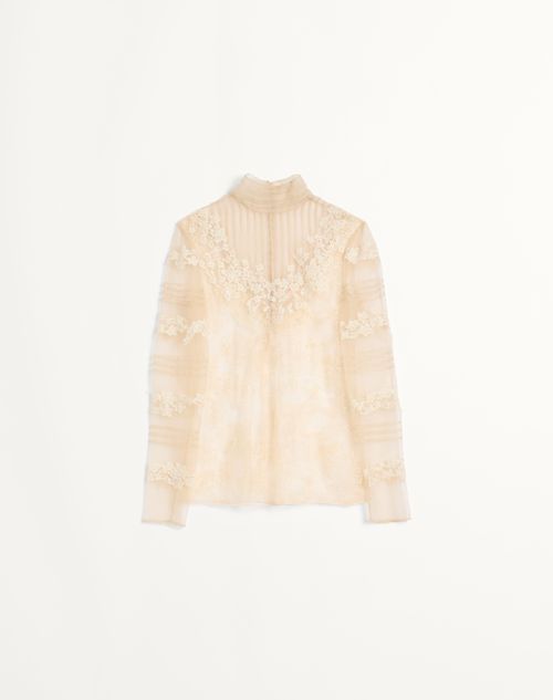 Valentino - Top In Dentelle With Roses Pattern - Ivory - Woman - Shirts And Tops