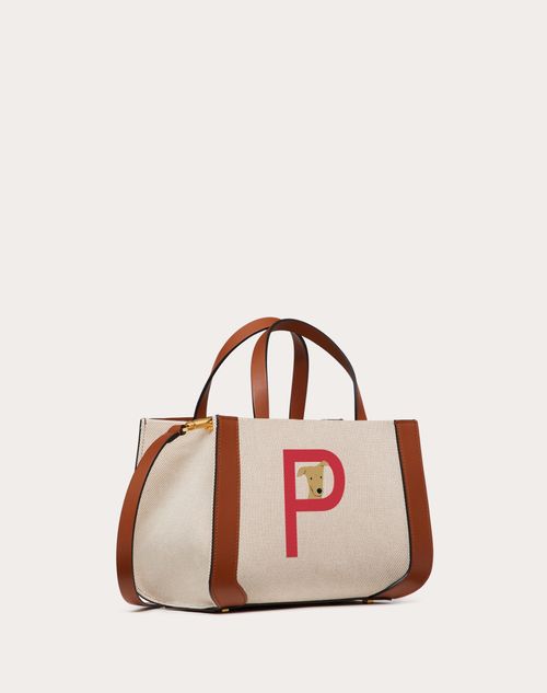 White V-Logo small leather-trim canvas tote bag, Valentino Garavani